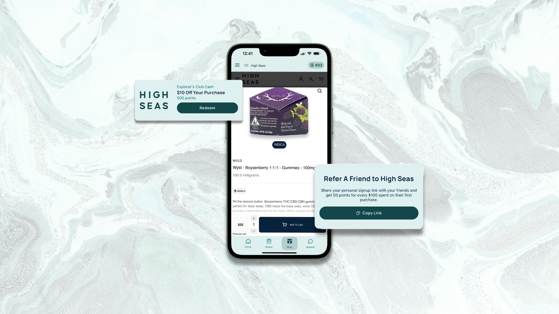An image of the High Seas app on a mobile phone