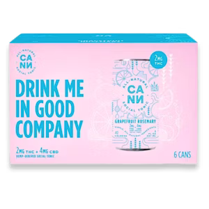 Pink six-pack box of Cann Grapefruit Rosemary cannabis-infused seltzer