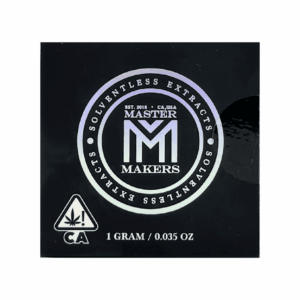 Master Makers GMO × OZ cold cure rosin in one-gram branded packaging.