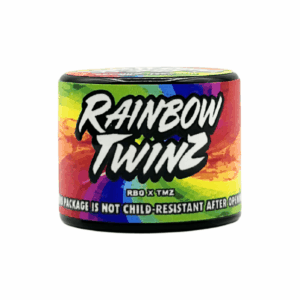Trilogy Rainbow TwinZ cannabis concentrate container with multicolored packaging.
